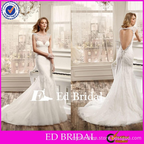 MG125 2015 Illusion Beaded Neckline With Key Hole Back Sexy Skin Tight Mermaid Wedding Dresses